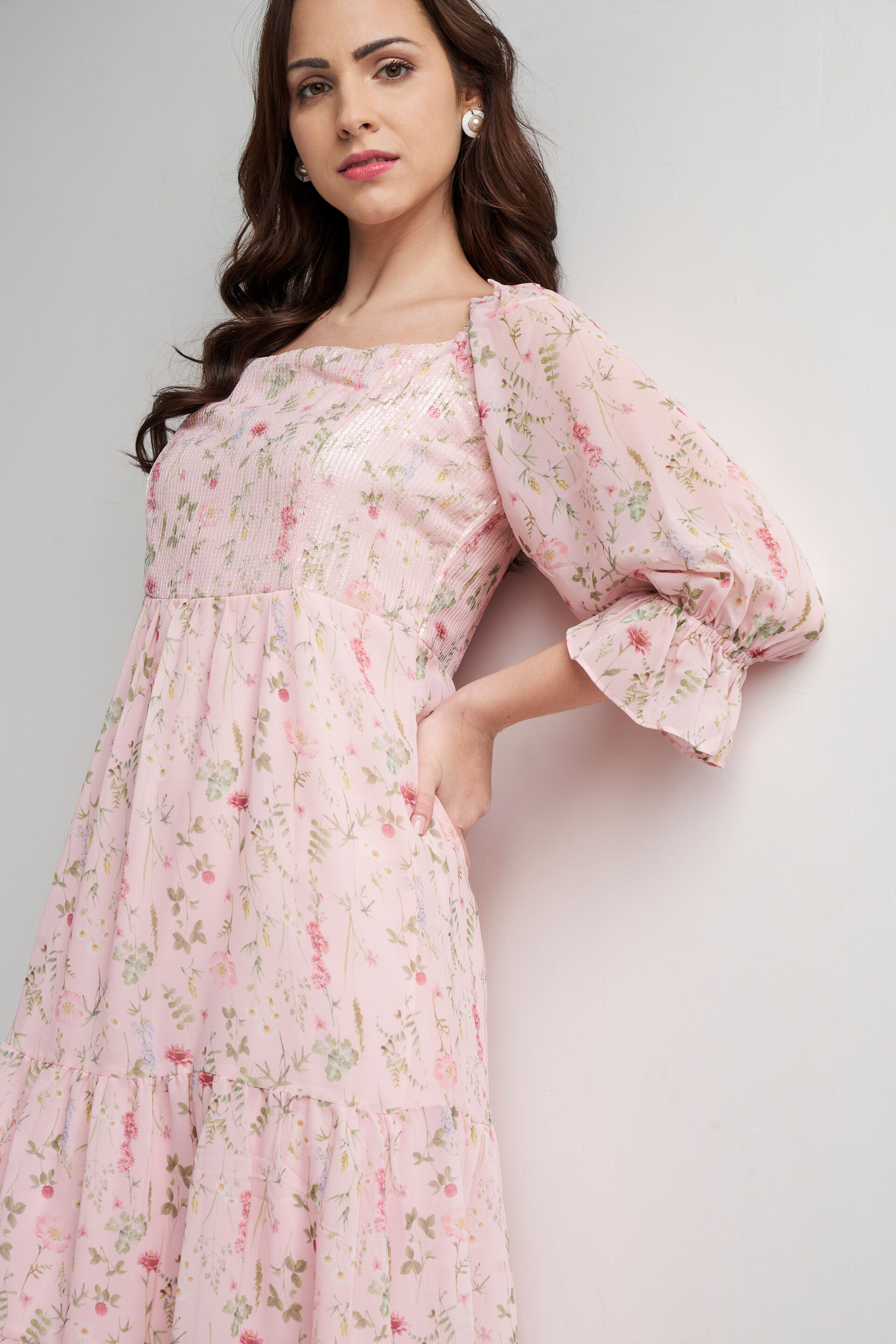 Buy Peach Floral Flared Dress Online at Best Price at ANDIndia