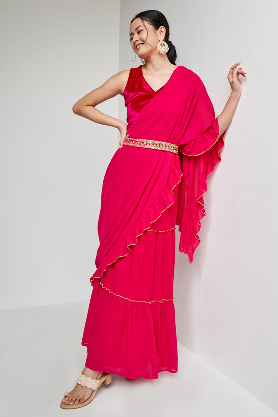 Hot Pink Solid Straight St Saree, Hot Pink, image 1