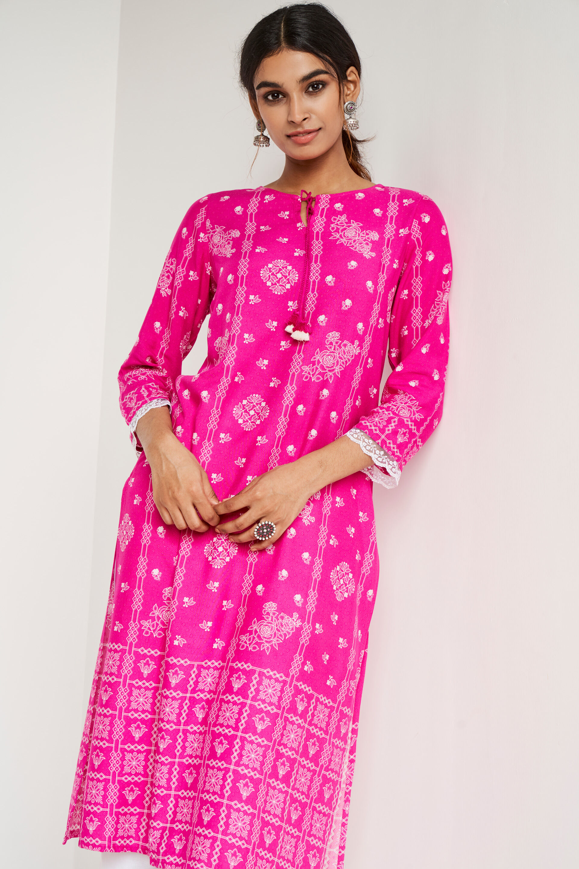 Pink Geometric Straight Kurta