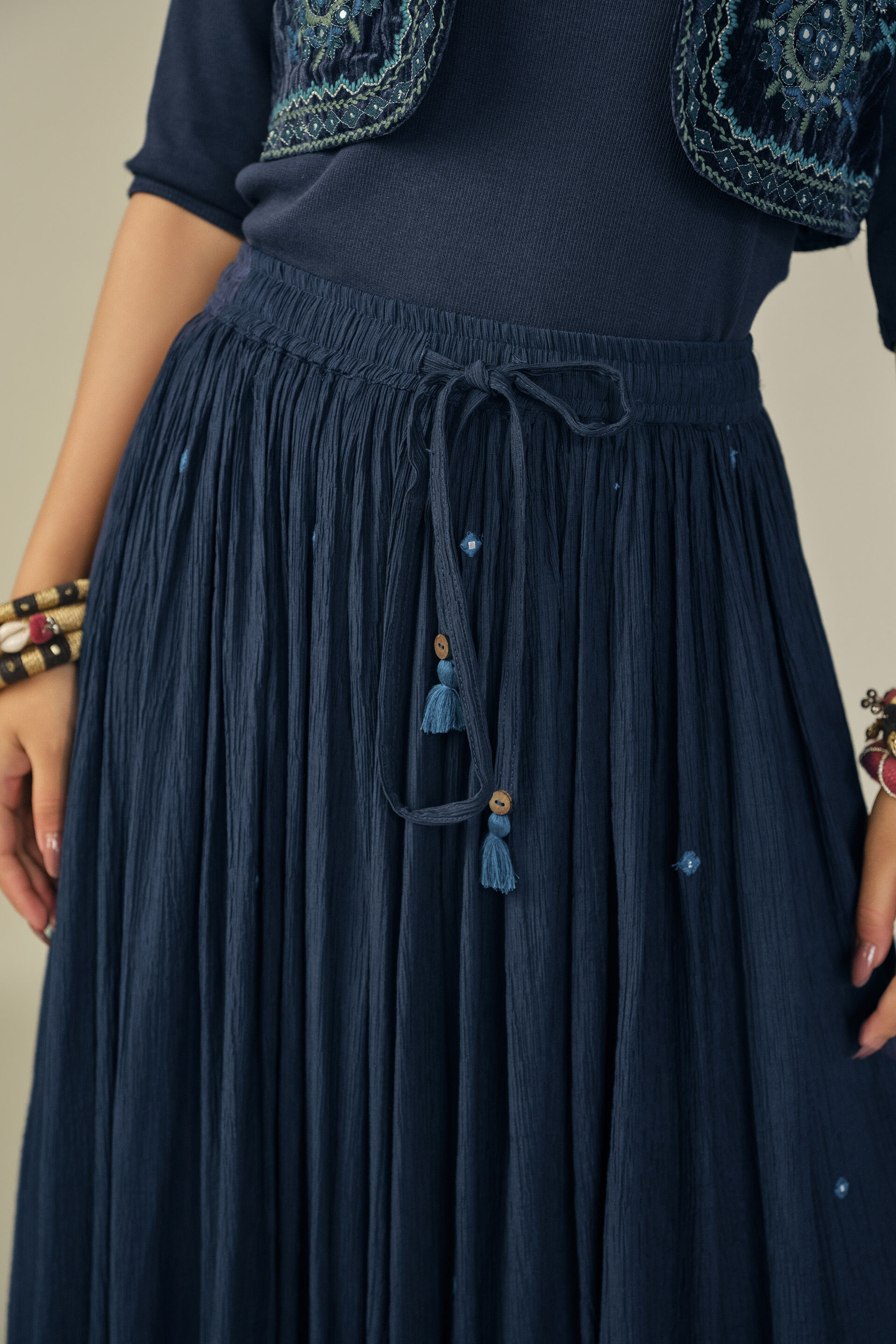 Mirror Detailed Flared Skirt in Indigo, Indigo, image 2