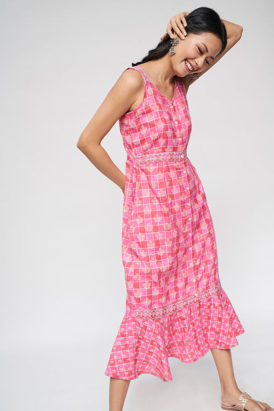 4 - Pink Floral Printed Trapeze Dress, image 4