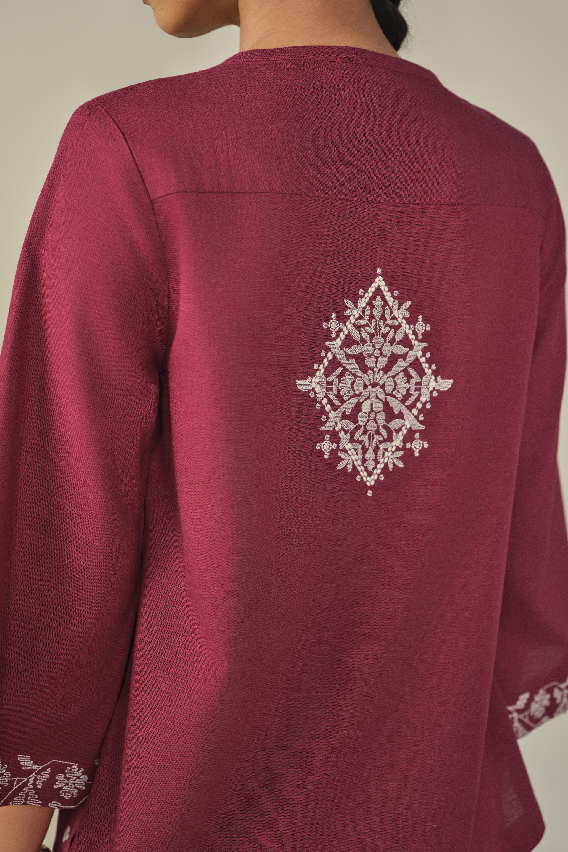 Embroidered Bell Sleeved Top in Red, Red, image 4