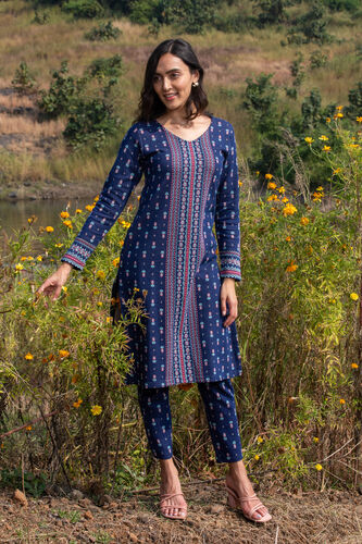 Navy Jacquard Straight Slip-On Suit, Navy Blue, image 1