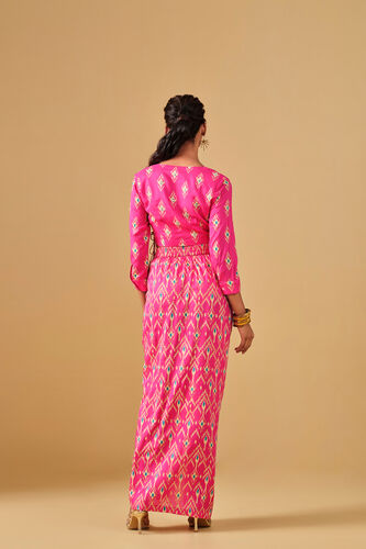 Ikat Inspired Pink Viscose Skirt Set, Pink, image 5