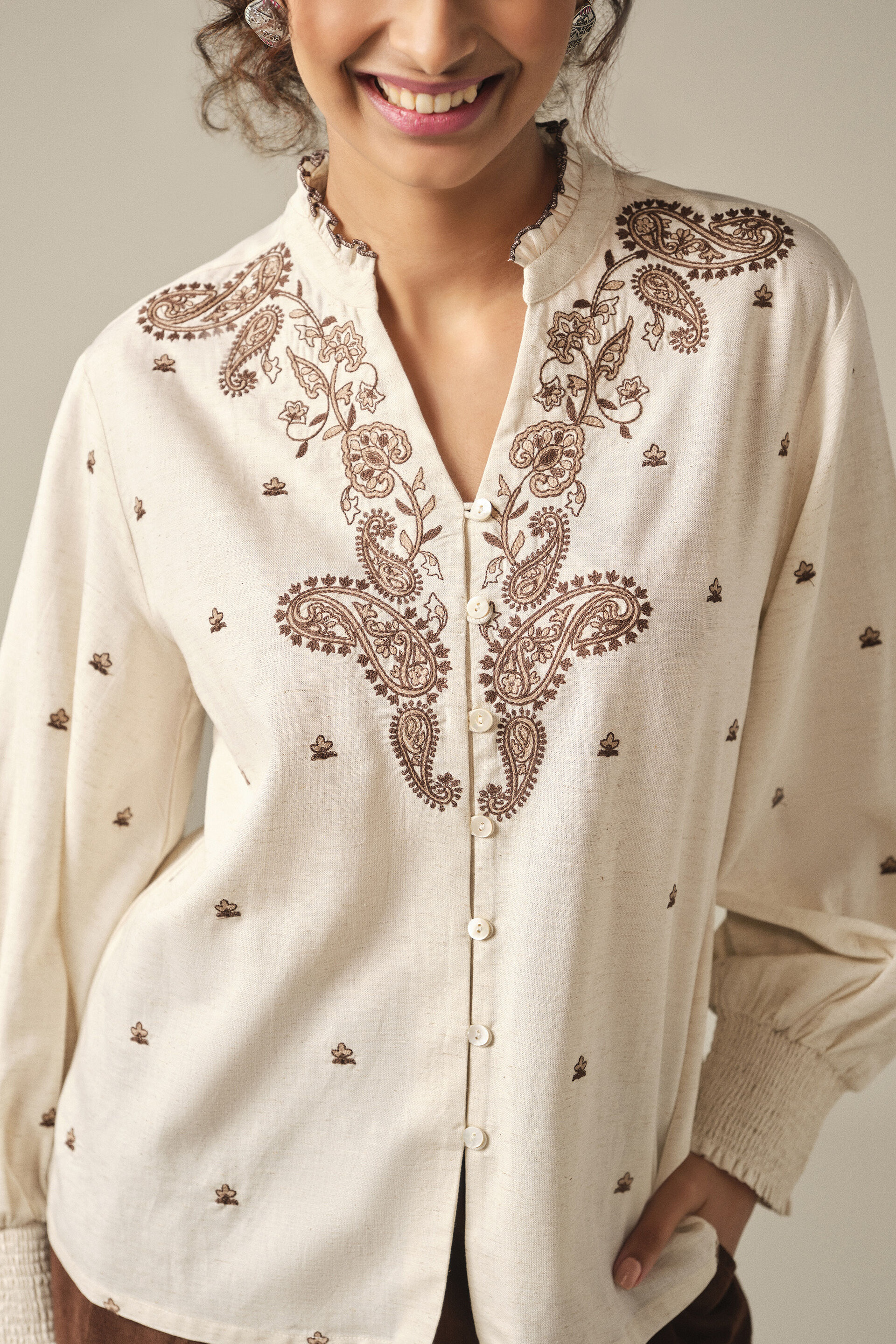 Natural Embroidered Short Top - image 4