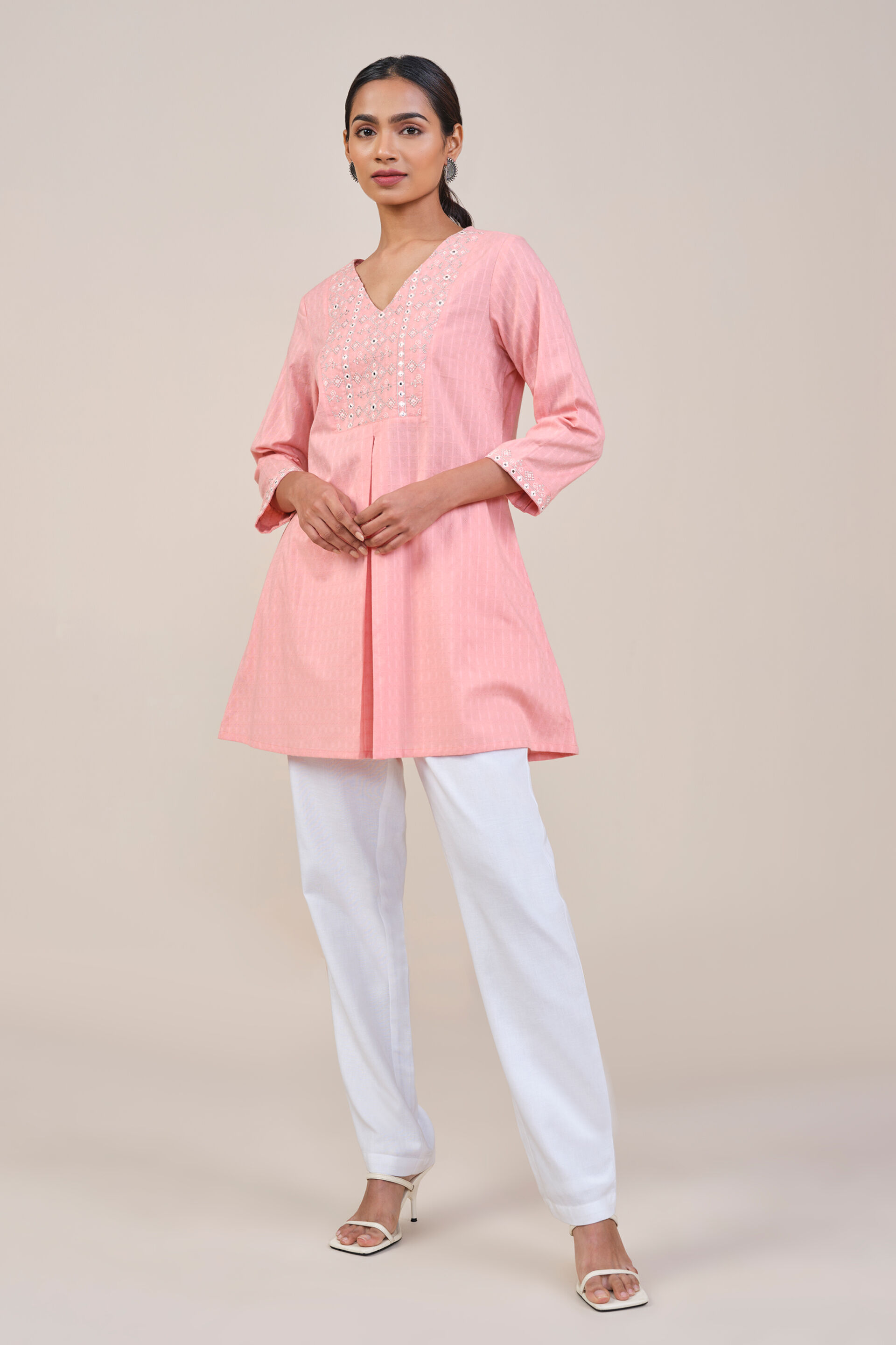 Soft Pink Embroidered Cotton Top, Pink, image 3