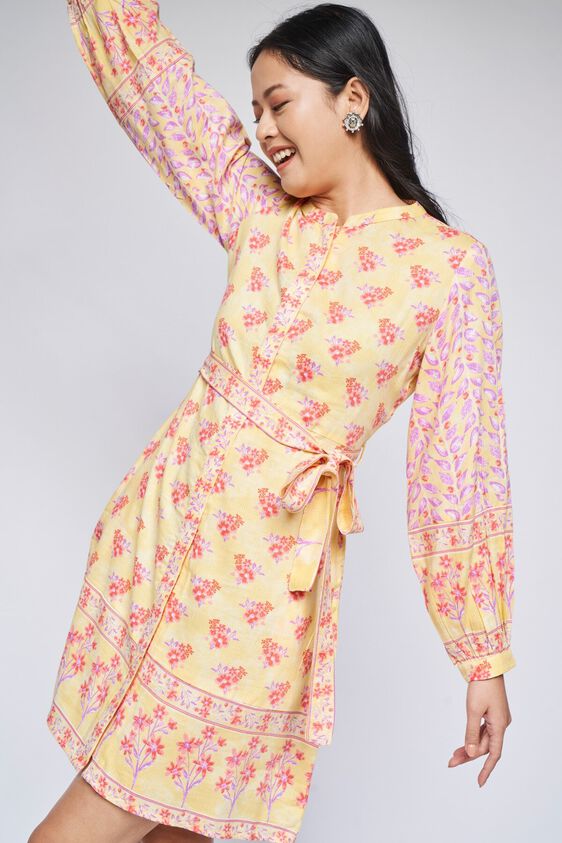 1 - Yellow Floral A-Line Dress, image 1