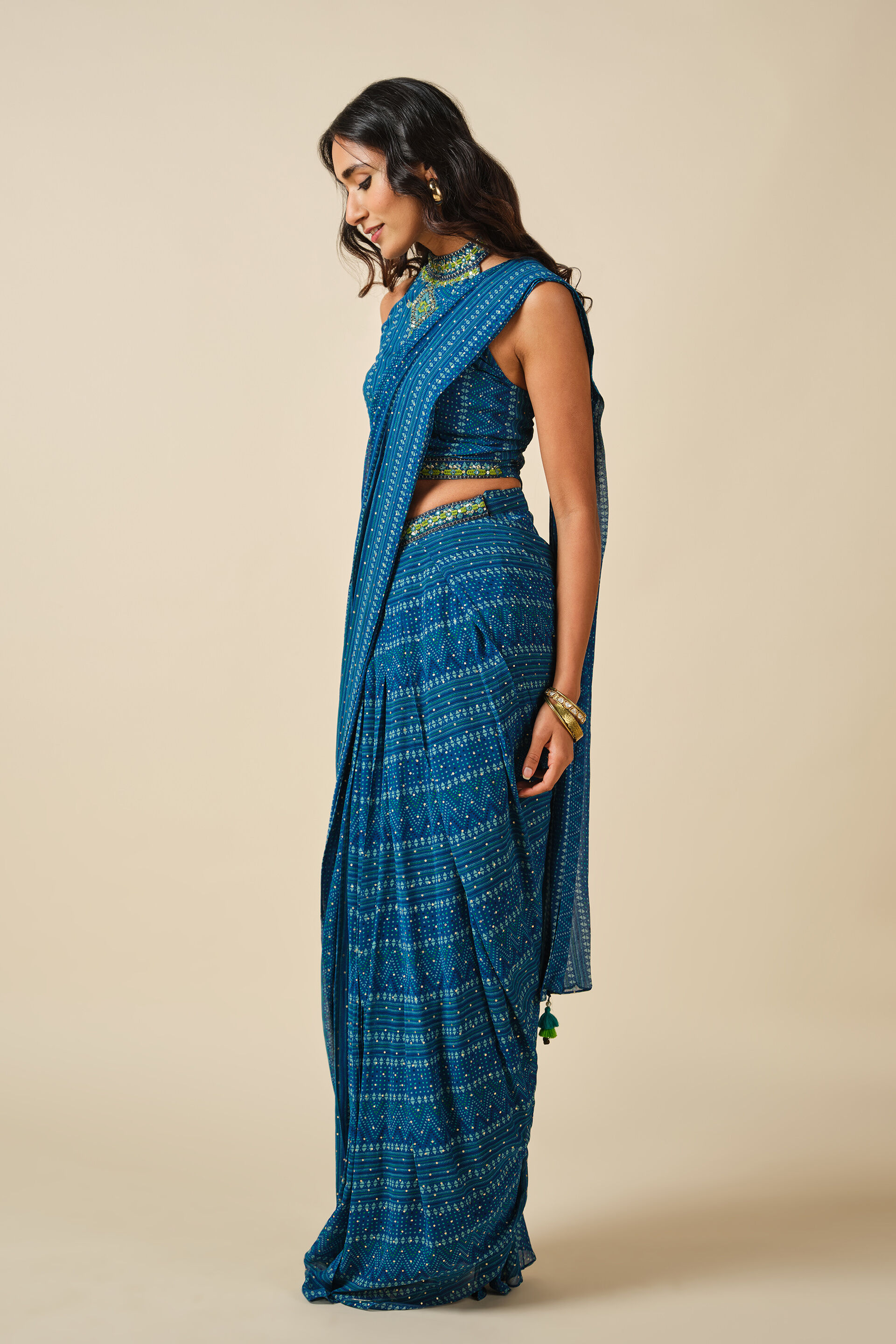 Neela Ambar Pre-draped Saree, Indigo, image 7