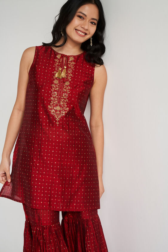 Maroon Foil Print Fit & Flare Suit, Maroon, image 5