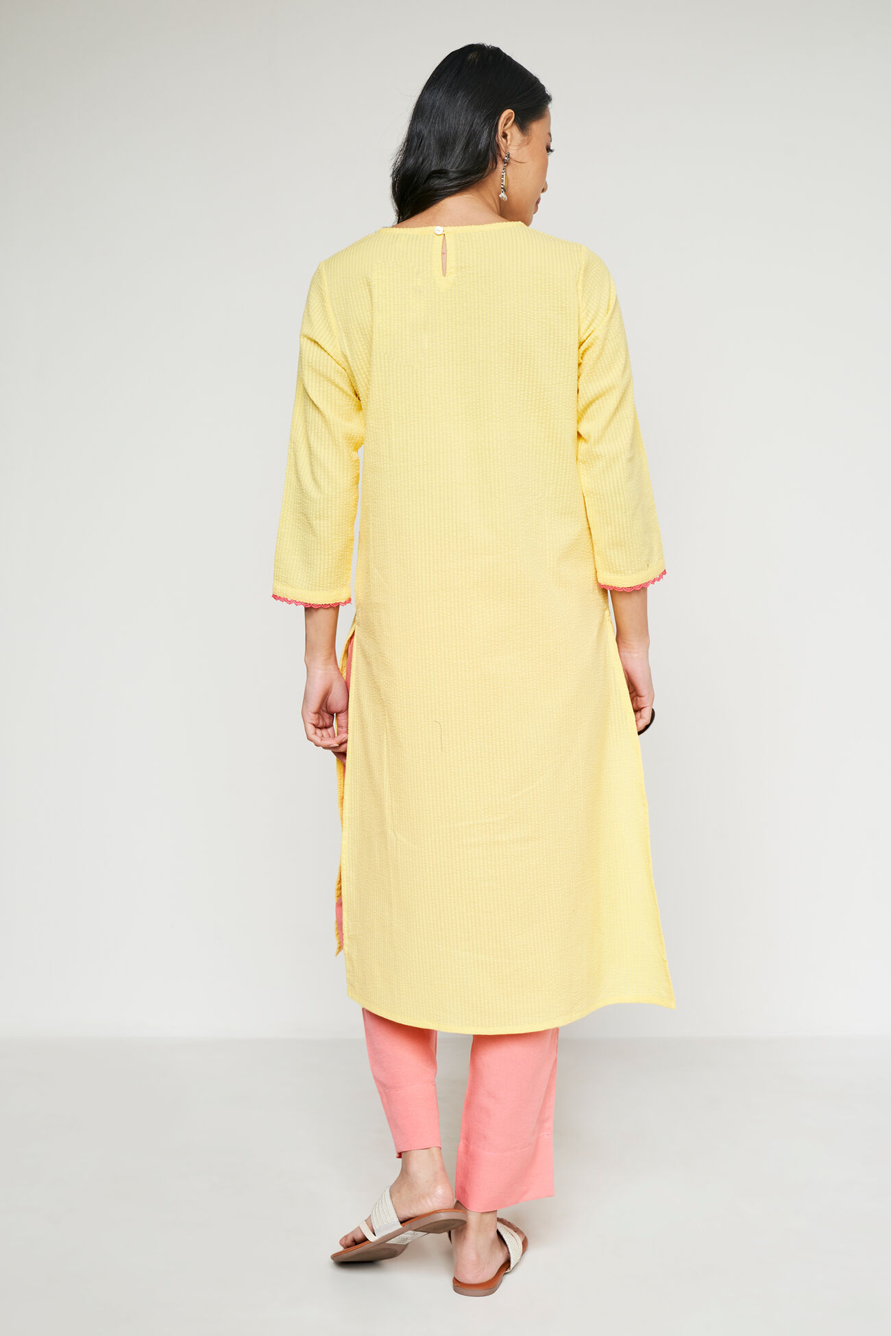 Yellow Solid Embroidered Straight Kurta, Yellow, image 5