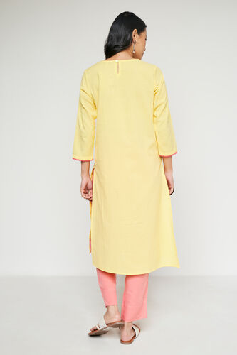 Yellow Solid Embroidered Straight Kurta, Yellow, image 5