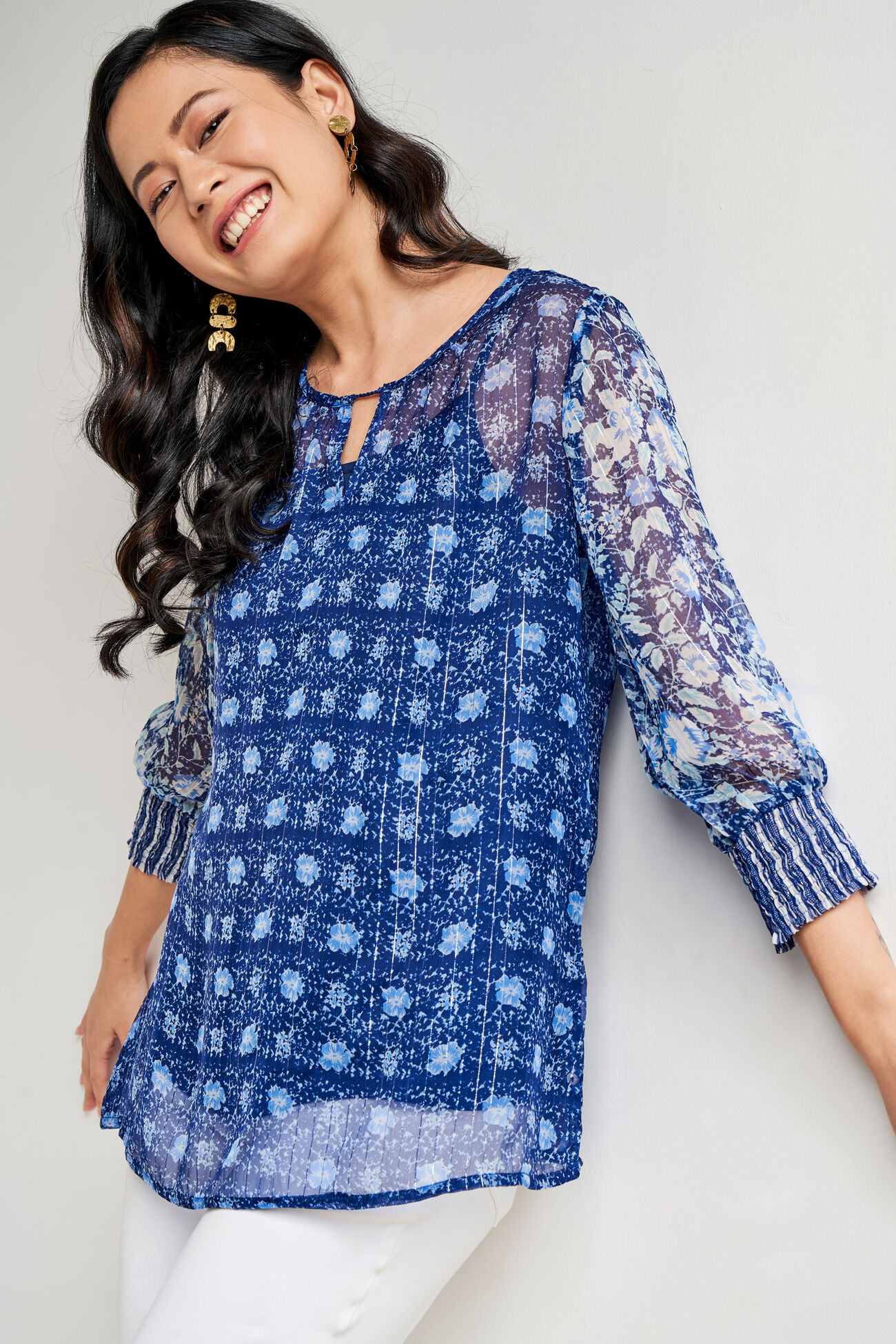 Indigo Ethnic Motifs Flared Top, Indigo, image 1