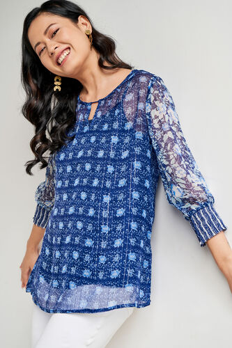 Indigo Ethnic Motifs Flared Top, Indigo, image 1