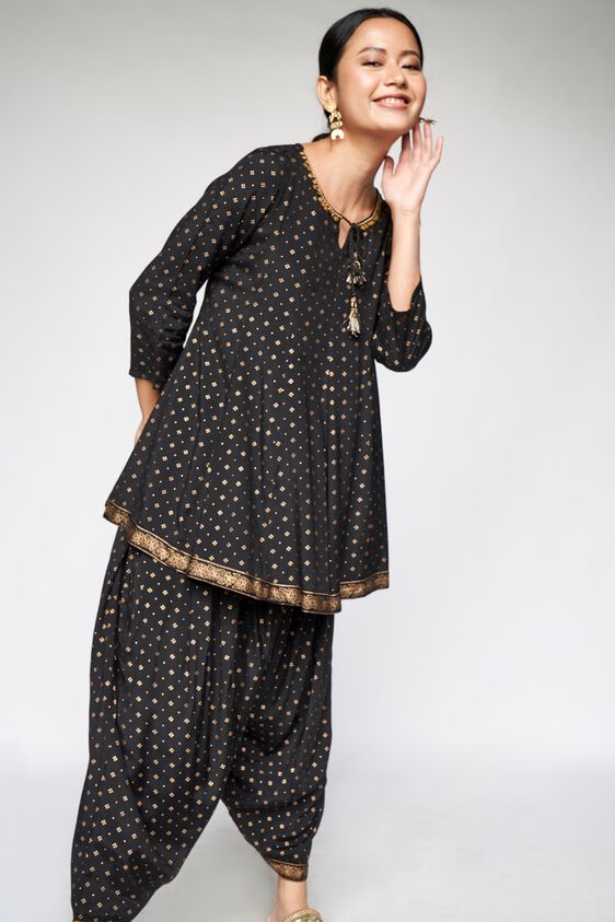 2 - Black Embroidered Fit and Flare Suit, image 2