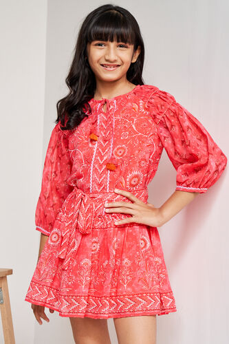 Pink Floral Tie-Ups Fit And Flare Dress, Pink, image 1