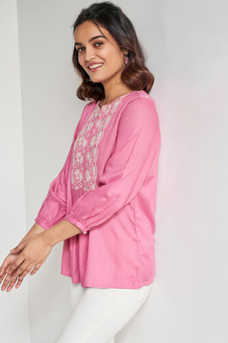 Lilac Solid Embroidered Straight Top, Lilac, image 2