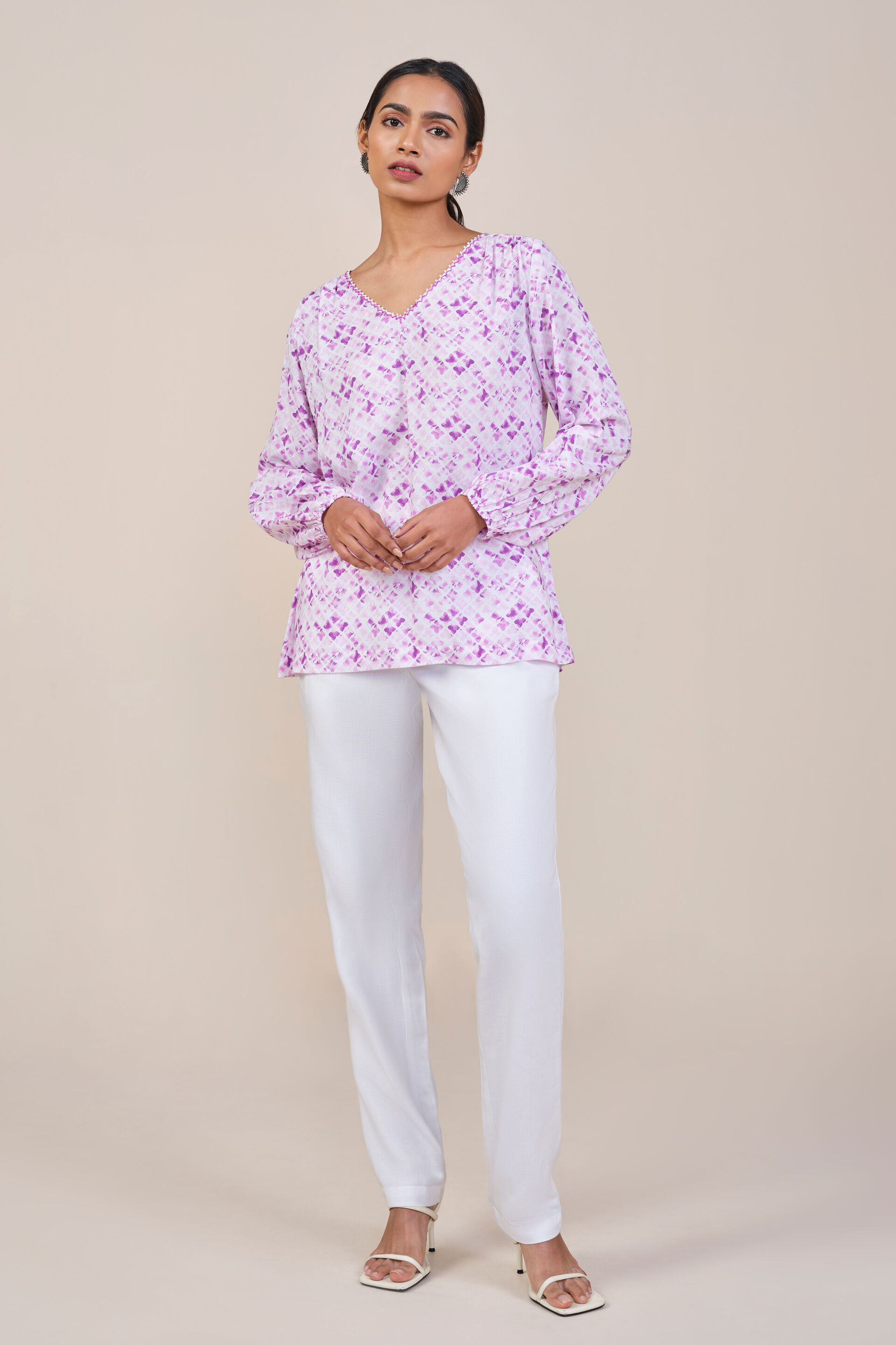 Lilac Embroidered Dobby Top, Lilac, image 3