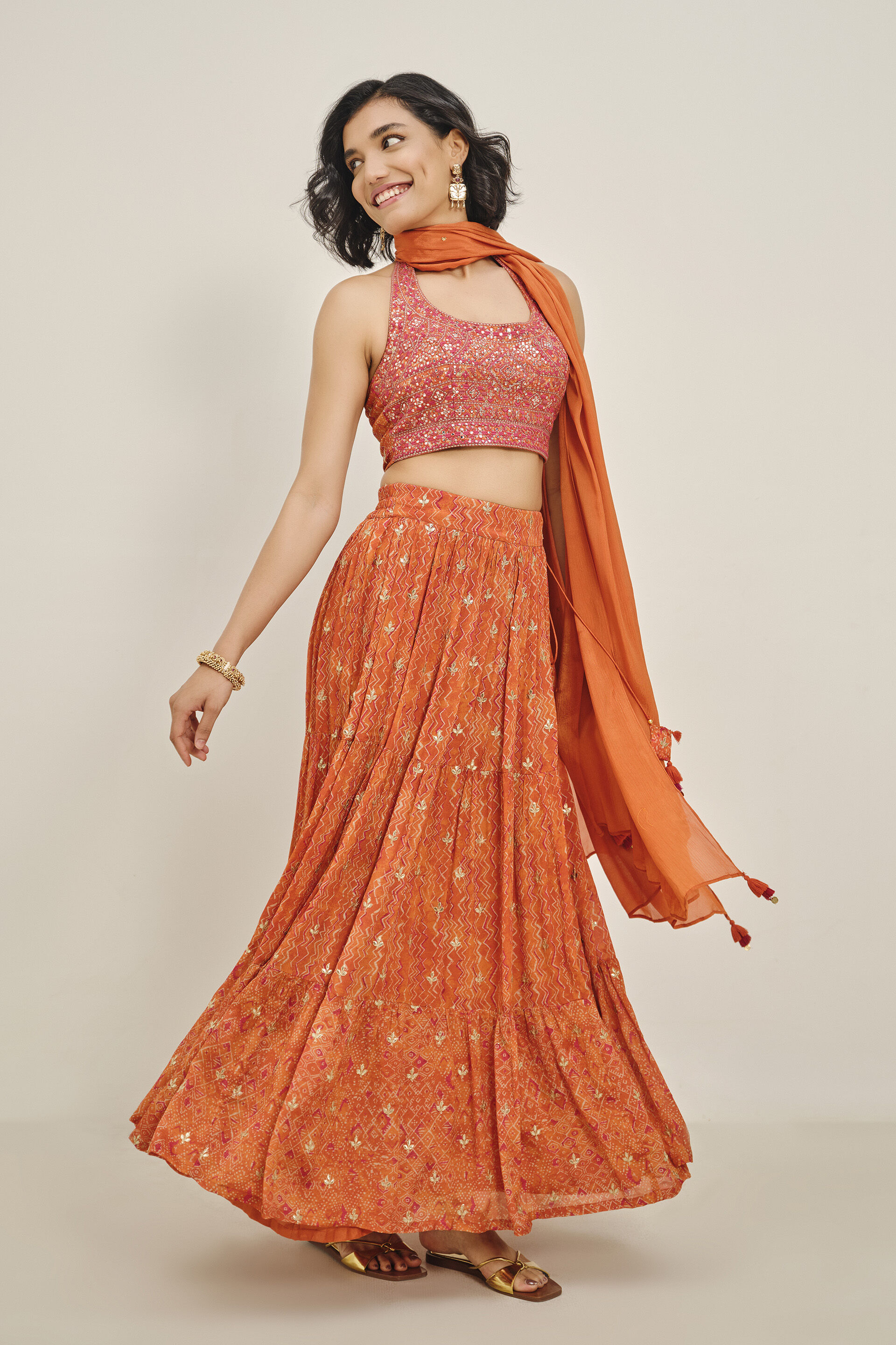Prutha Orange Embroidered Skirt Set, Orange, image 4