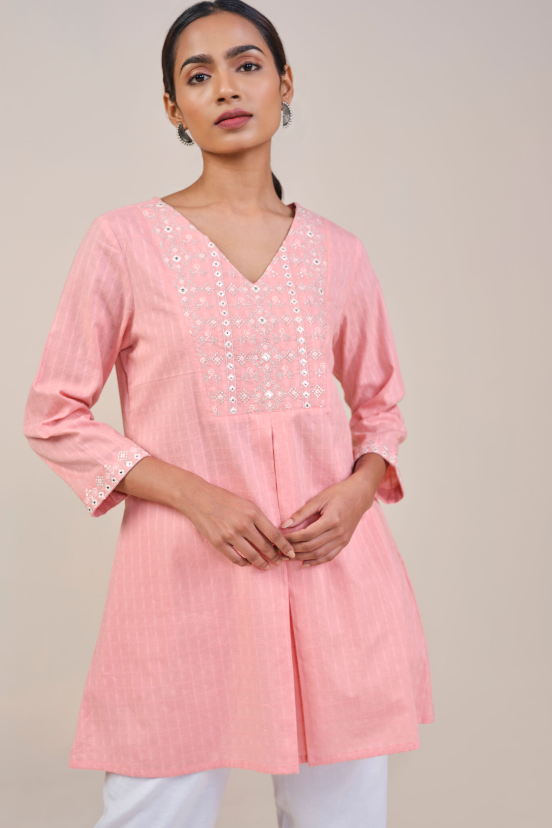 Soft Pink Embroidered Cotton Top, Pink, image 2