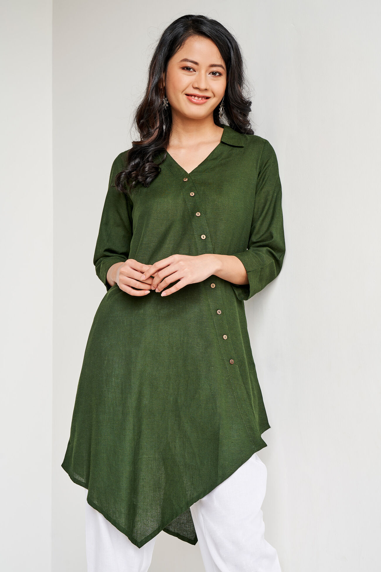 Solid Asymmetric Tunic, Olive, image 3