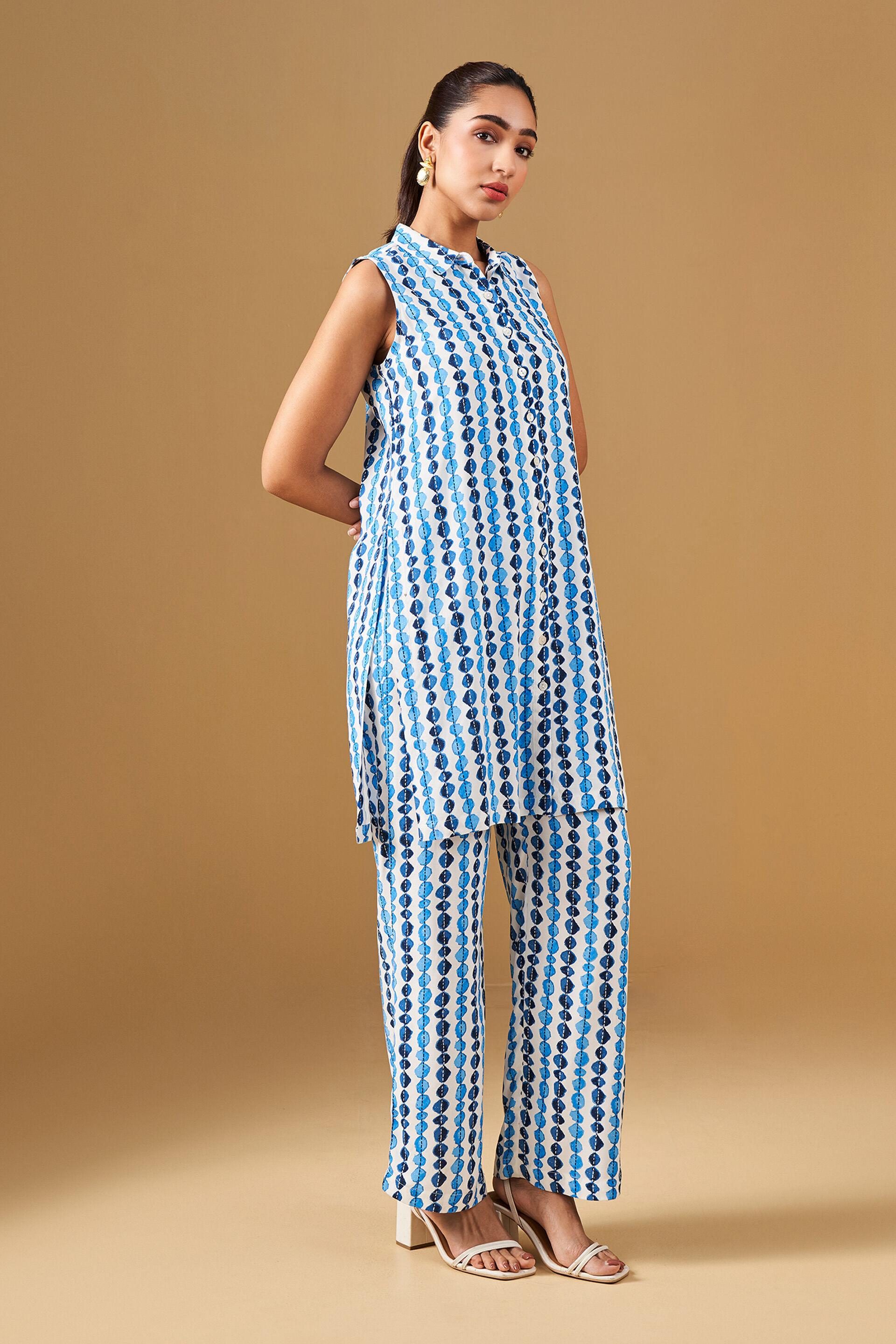 Tie Dye Inspired Viscose Kurta Set, Blue, image 2