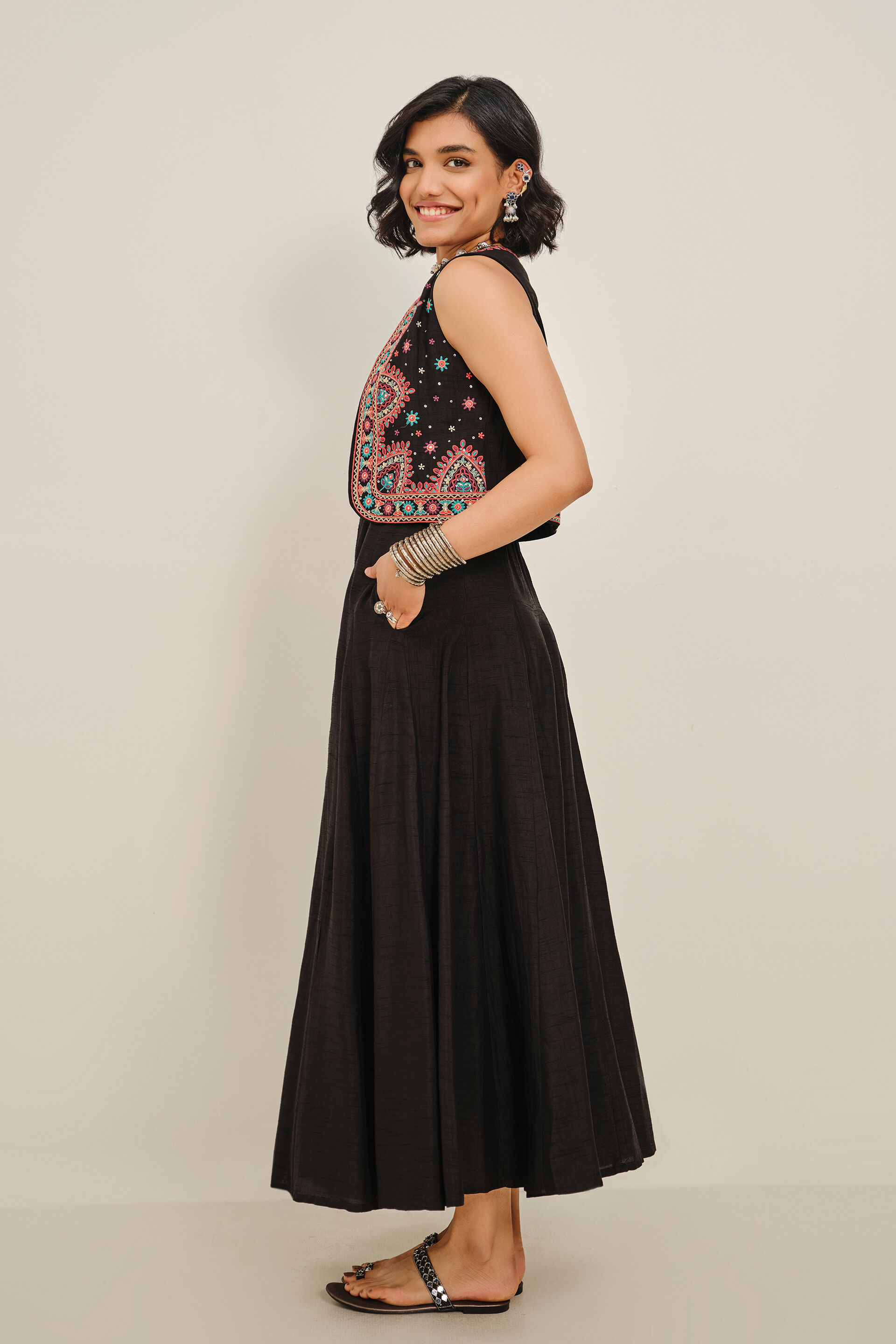 Chandni Raat Embroidered Maxi Dress, Black, image 3