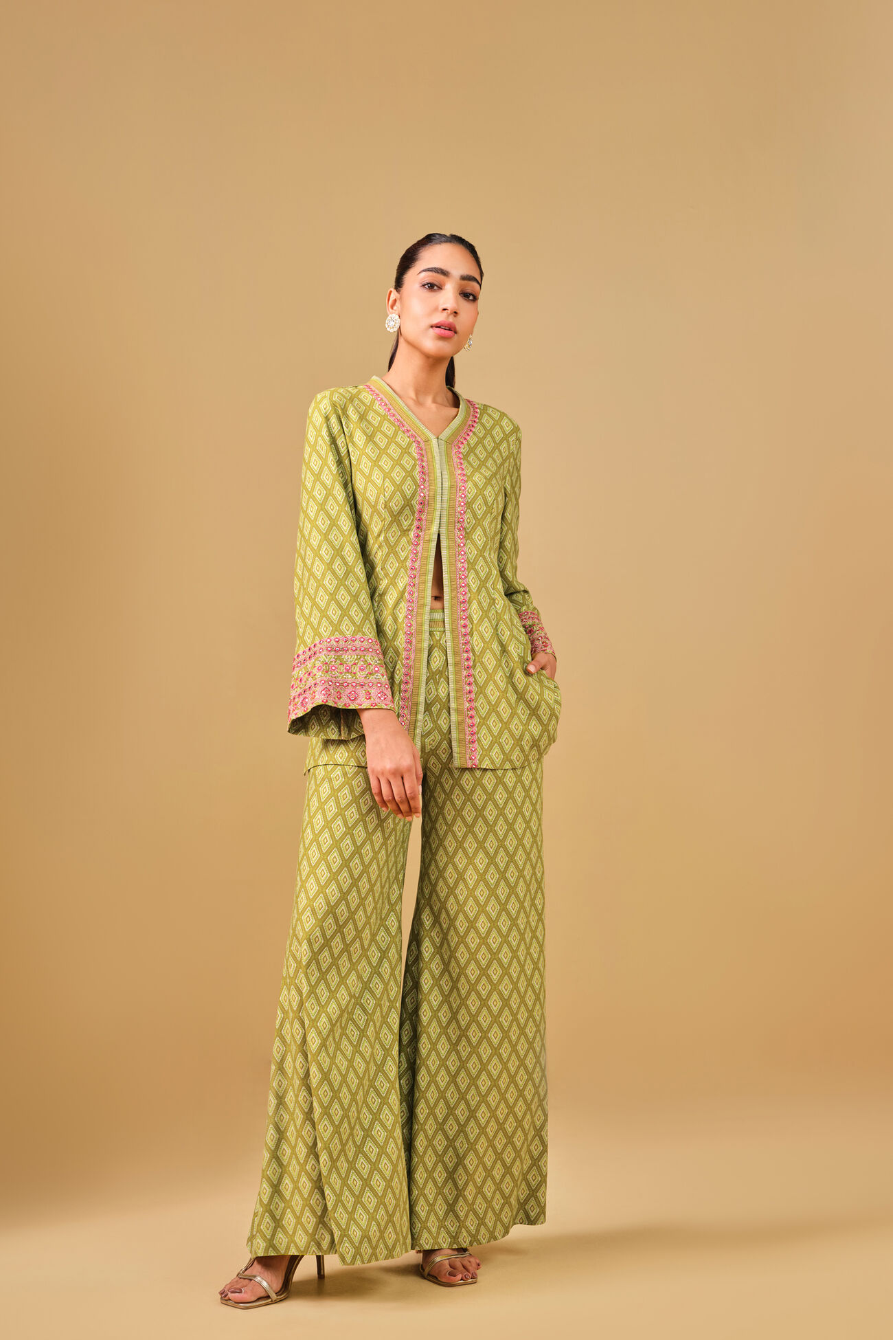 Embroidered Jacket Style Lime Co-ord, Lime, image 1
