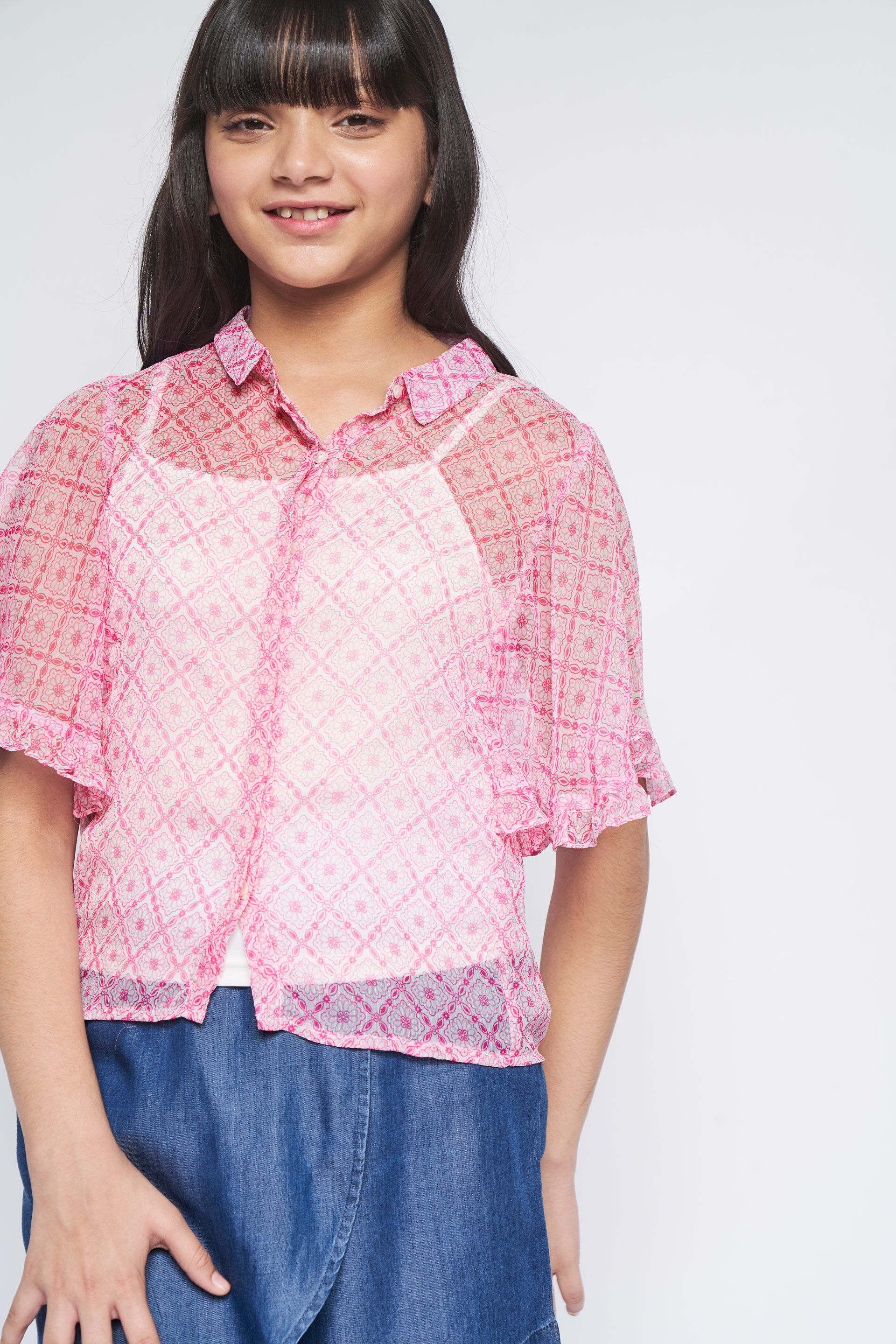 Pink Geometric Straight Top, Pink, image 3