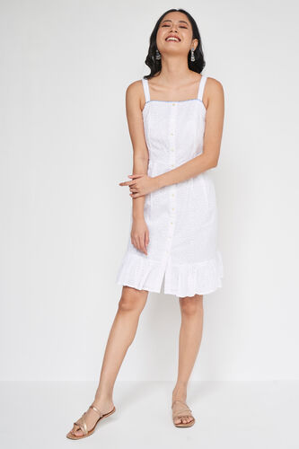 White Solid Fit & Flare Dress, White, image 6