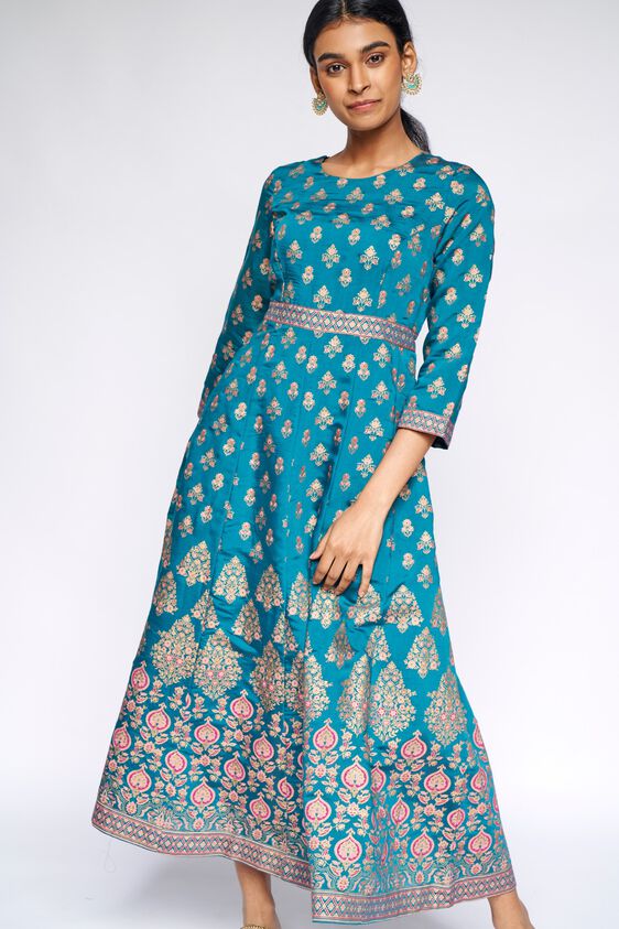 4 - Aqua Embroidered Fit and Flare Gown, image 4