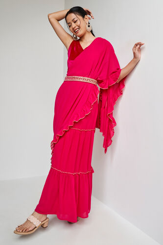 Hot Pink Solid Straight St Saree, Hot Pink, image 2