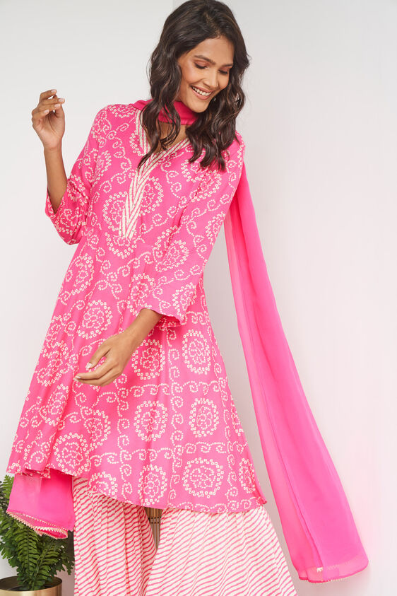 Coral Ethnic Motifs Fit & Flare Suit Set, Coral, image 5