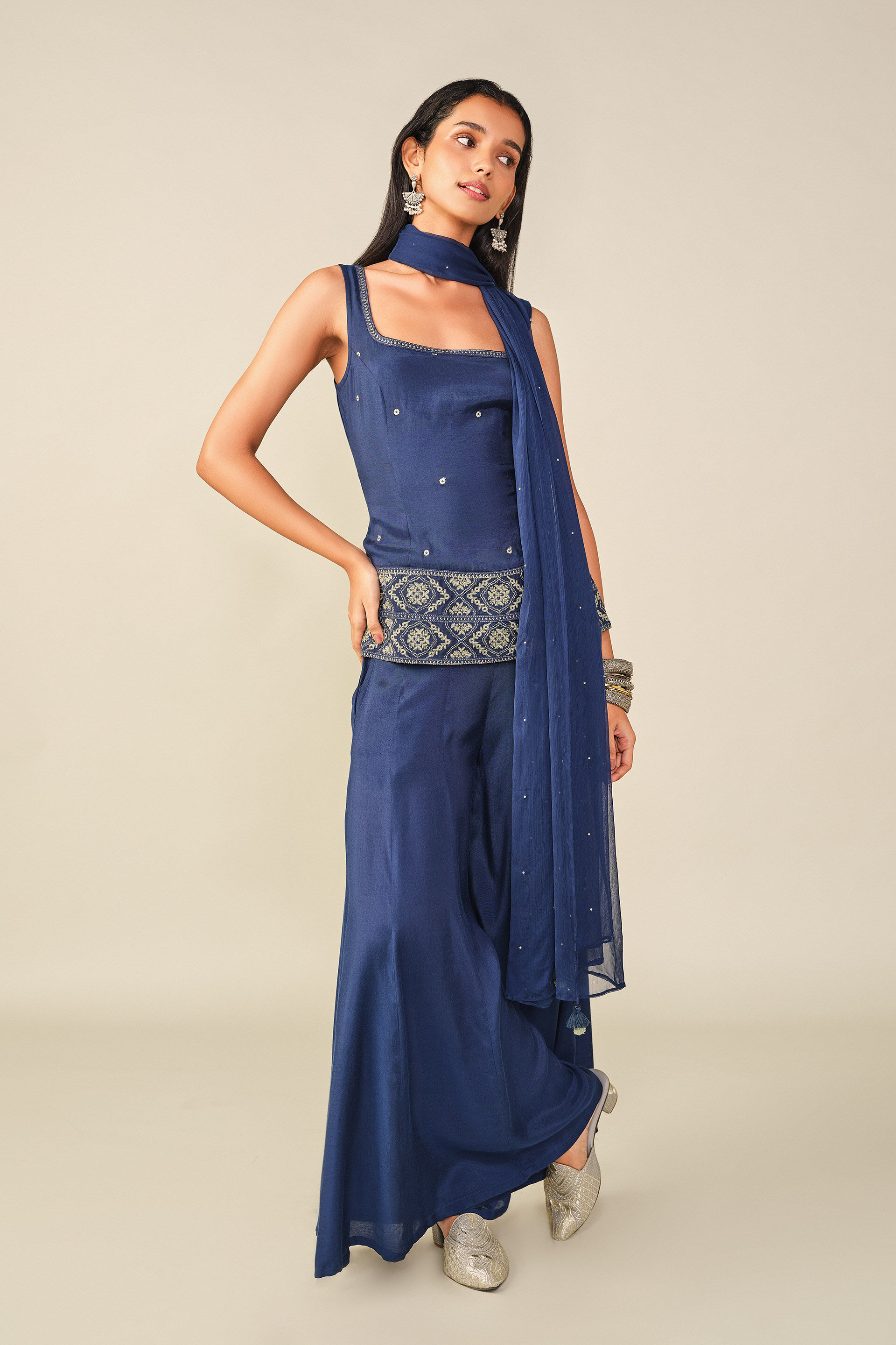 Embroidered Kurta Set in Indigo