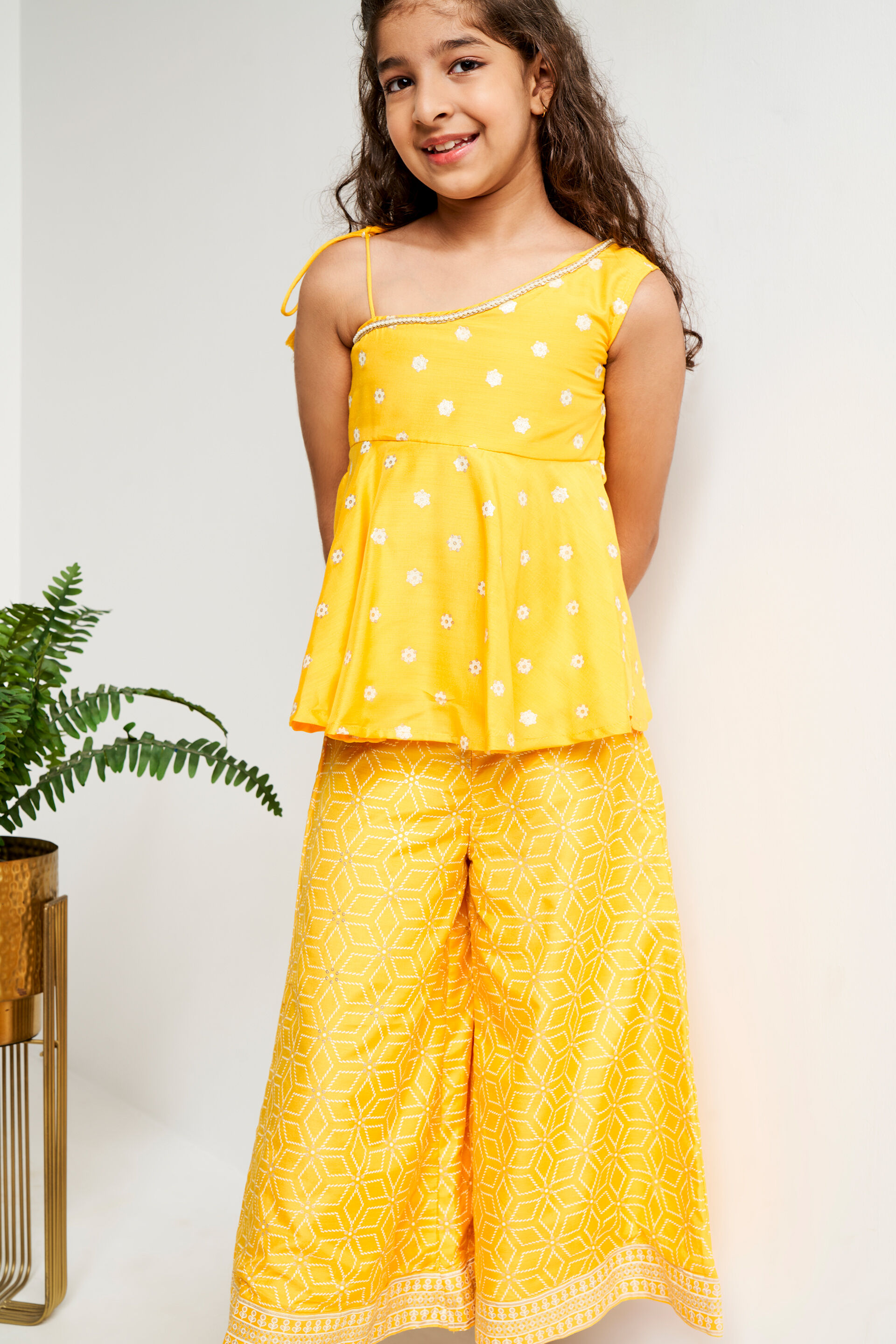 Yellow Floral Flared Suit, Yellow, image 3