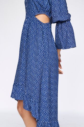 5 - Indigo Polka Dots Asymmetric Cut Out Dress, image 5