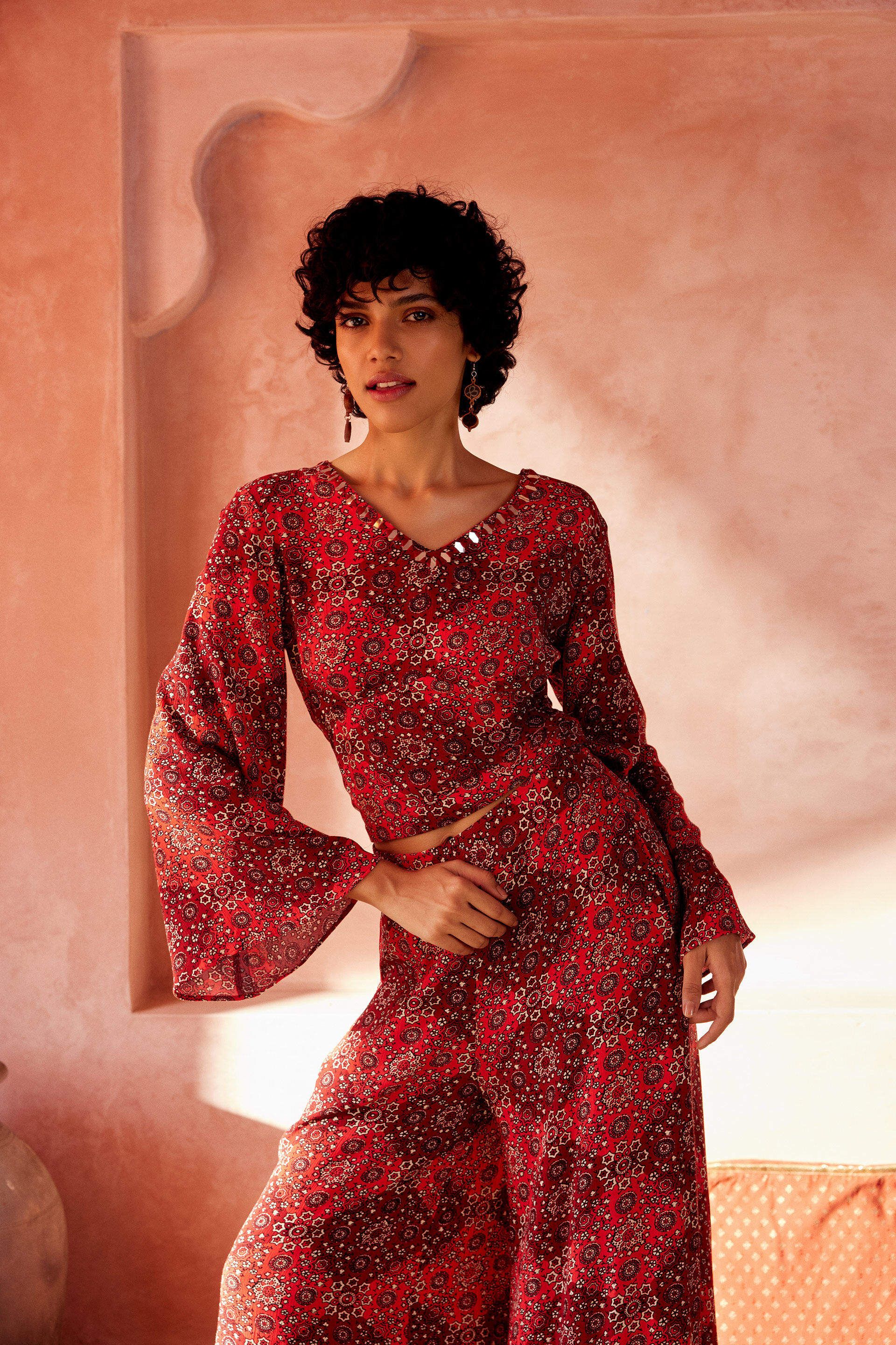 Rust Viscose Crop Top & Pant Set, Rust, image 2