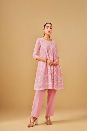 Pink Embroidered Cotton Kurta Set, Pink, image 1