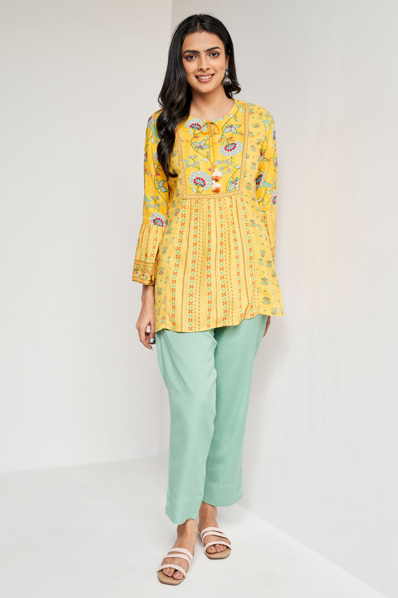 Mustard Floral Fit And Flare Top, Mustard, image 8
