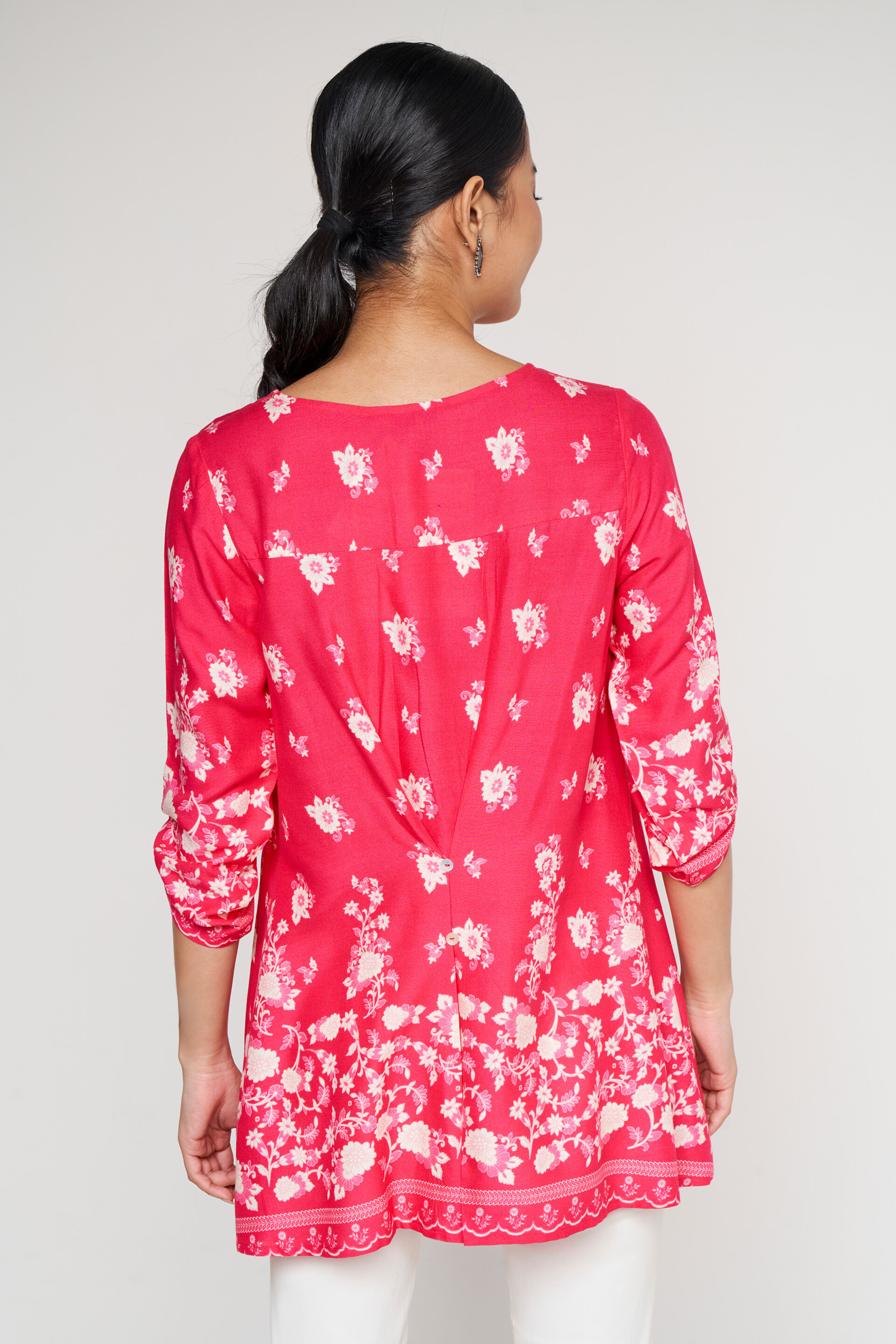 Hot Pink Floral Applique Straight Top, Hot Pink, image 4