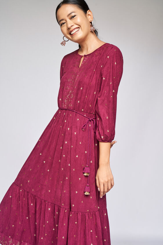 2 - Wine Gathers or Pleats Fit and Flare Gown, image 2