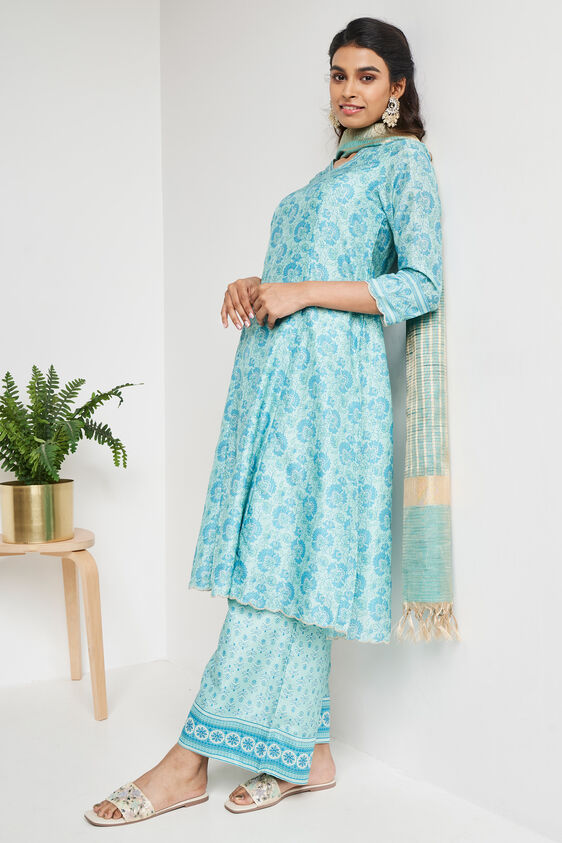 Aqua Floral Fit & Flare Suit, Aqua, image 5