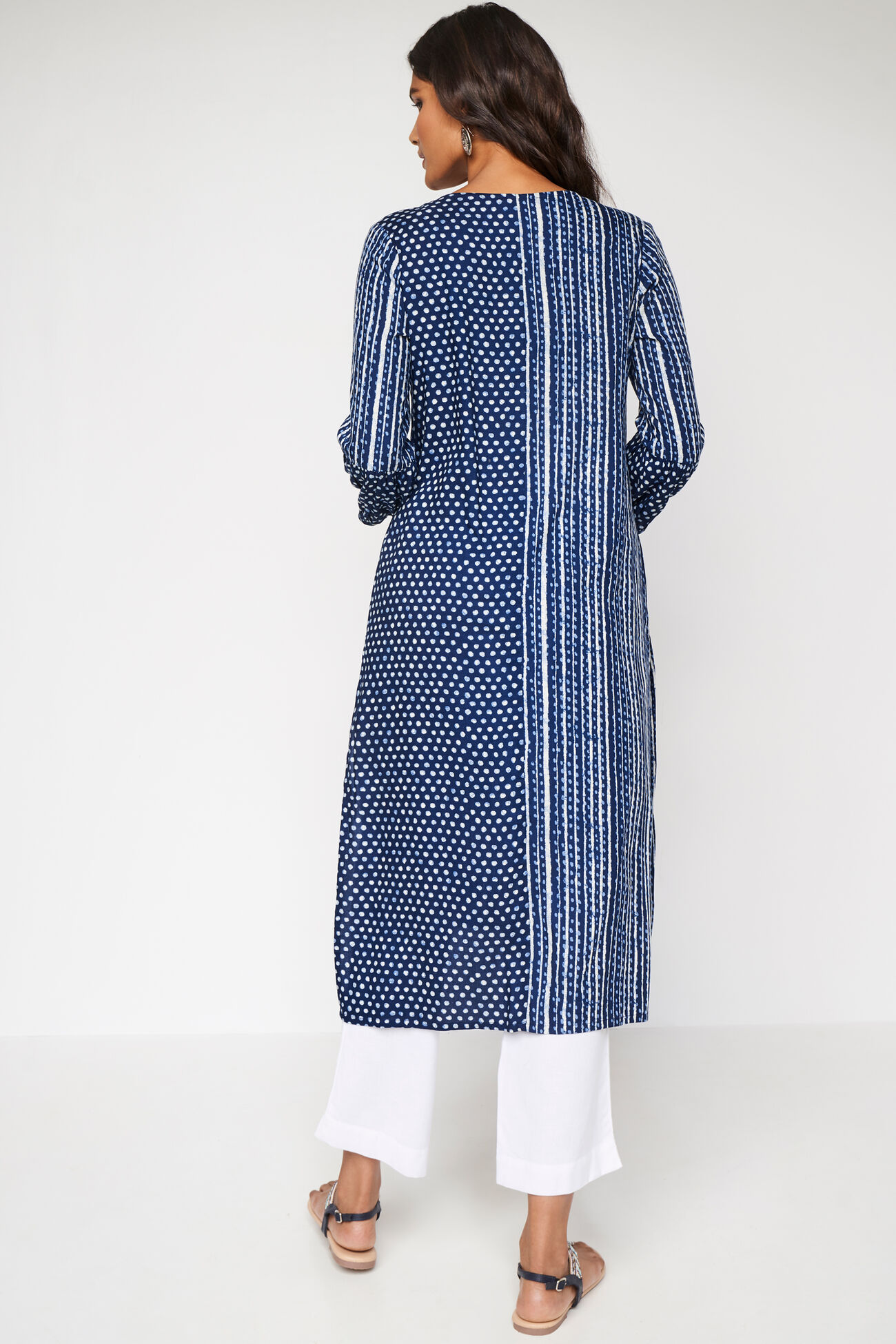 Indigo Ethnic Motifs Straight Slip-On Kurta, Indigo, image 5
