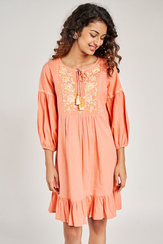6 - Coral Solid Embroidered Dress, image 6
