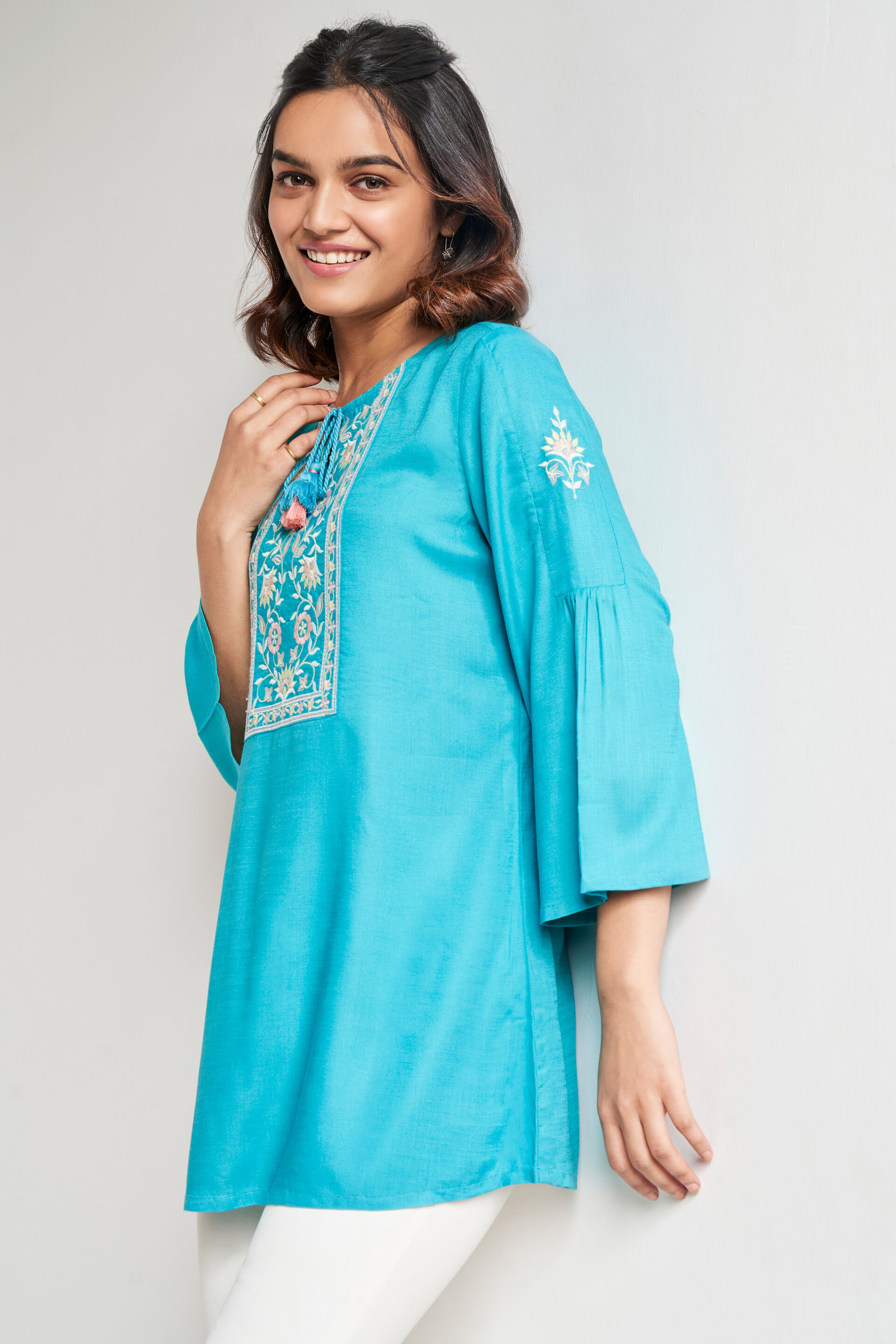 Aqua Solid Straight Tunic, Aqua, image 4