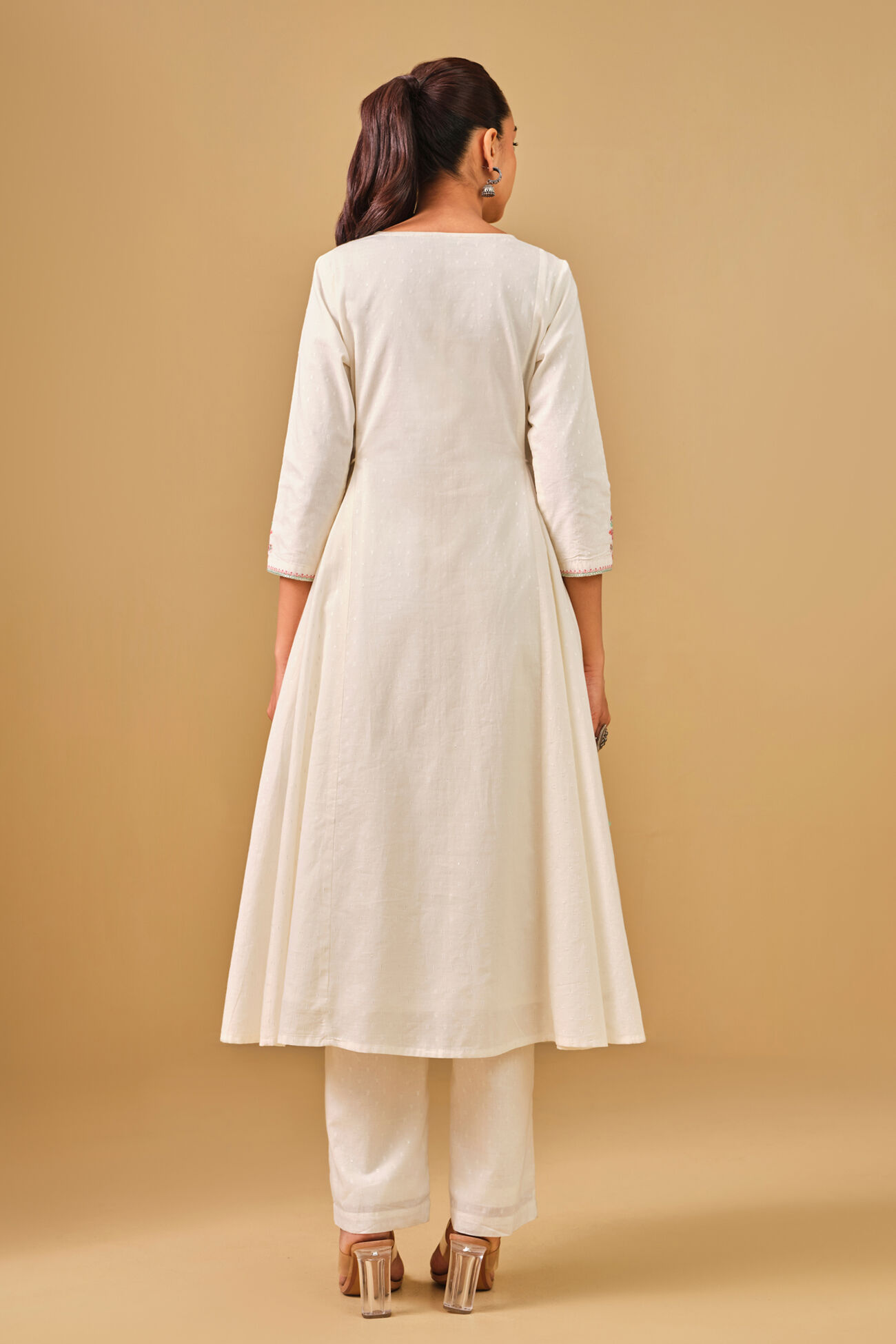 Offwhite Embroidered Cotton Kurta Set
