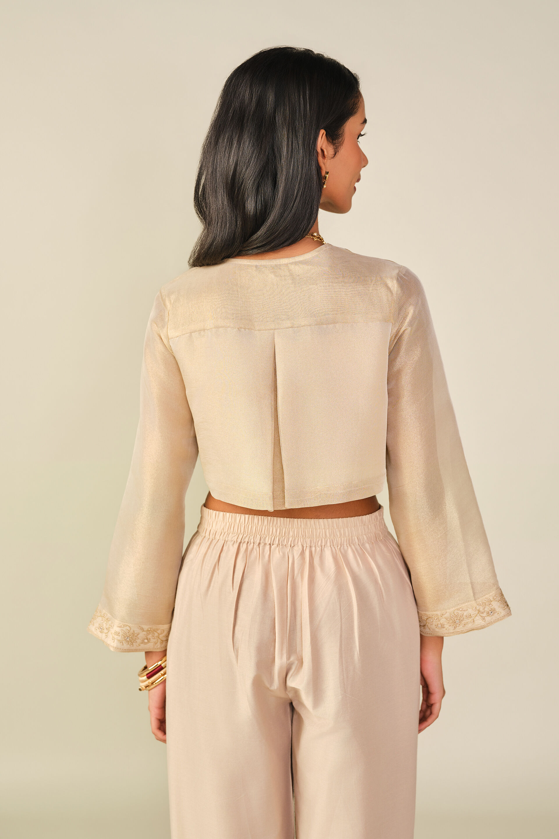 Embroidered Bomber Shrug in Beige, Beige, image 5