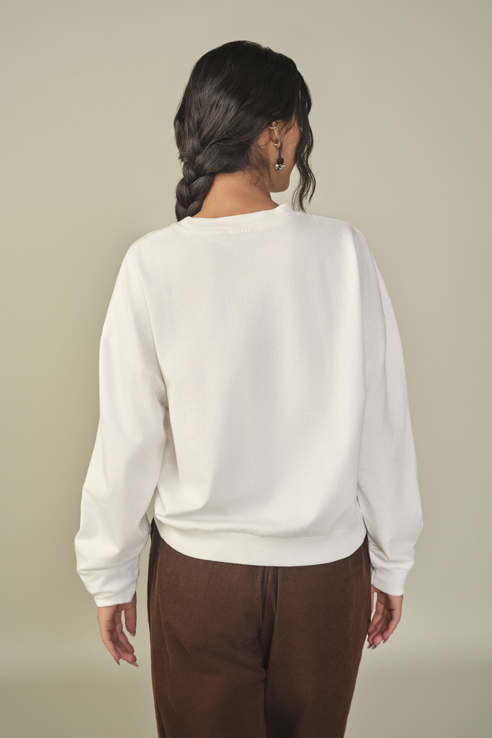 Solid Sweatshirt in White, White, image 6