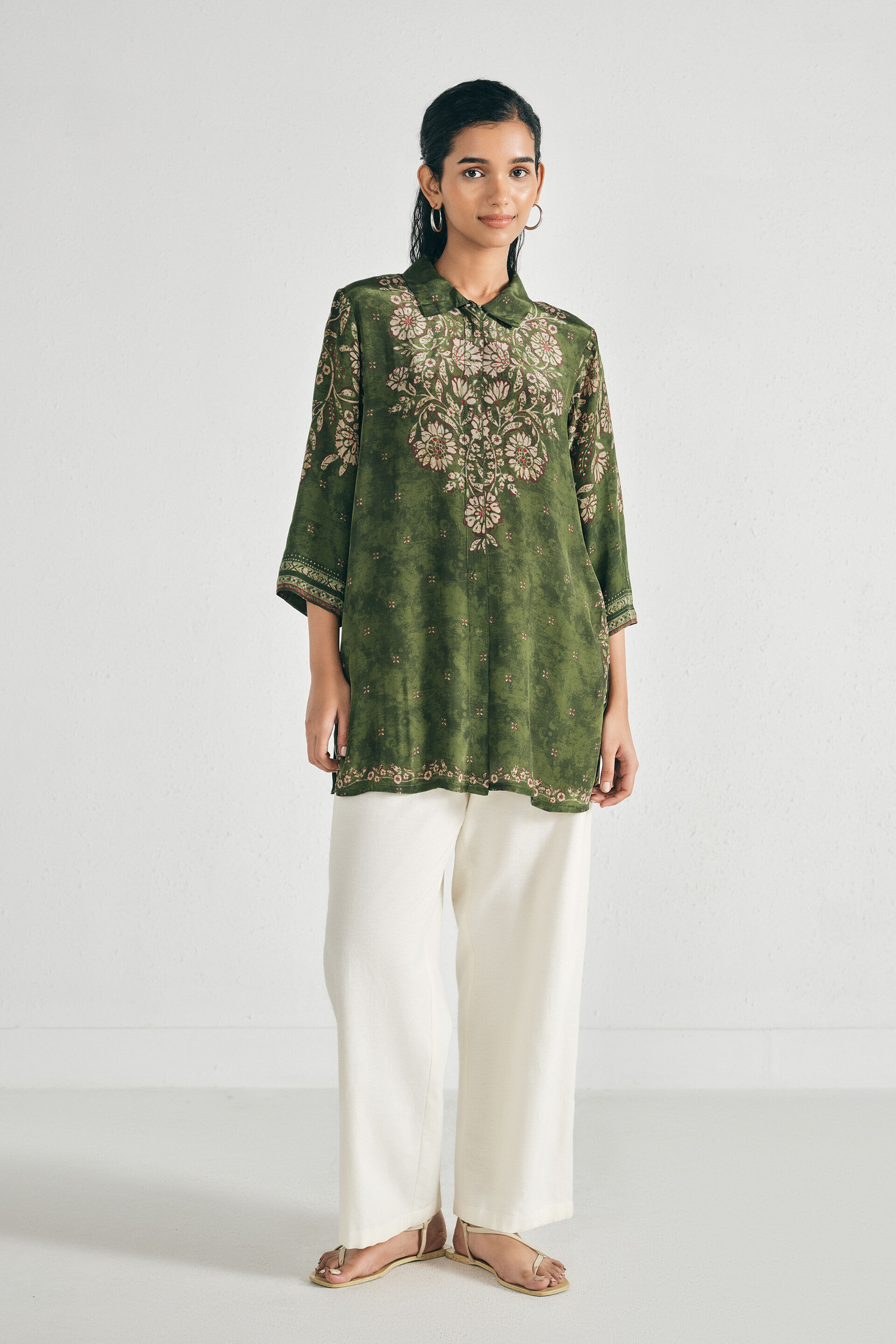 Zoya Olive Shirt-Tunic, Olive, image 2