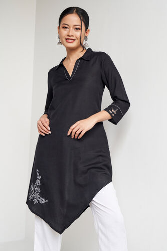 Solid Embroidered Straight Tunic, Black, image 3