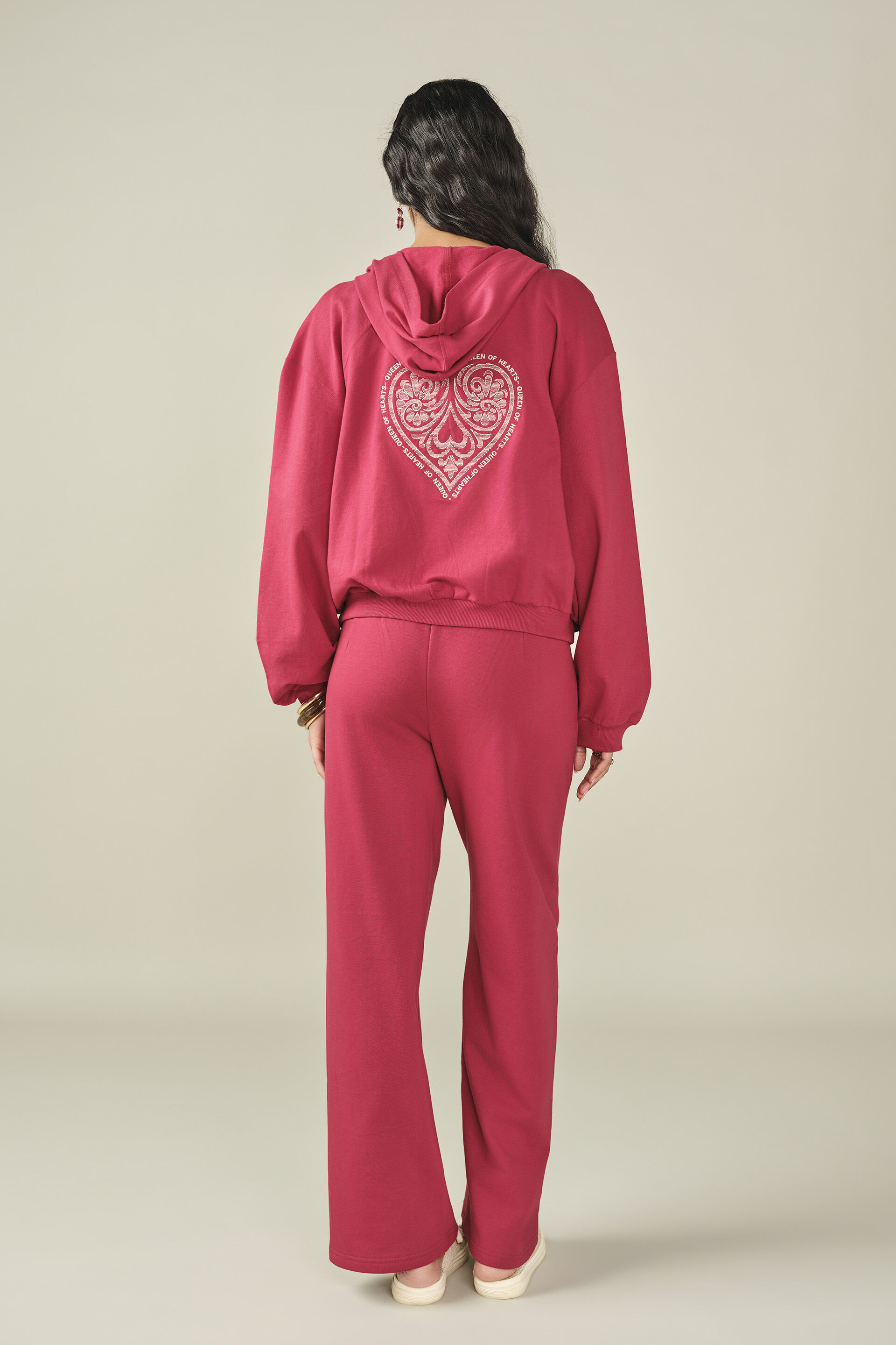 Embroidered Hoodie in Red, Red, image 6